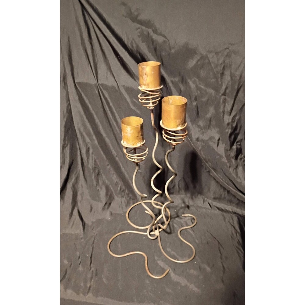 Large Copper and Iron Triple Candle Holder